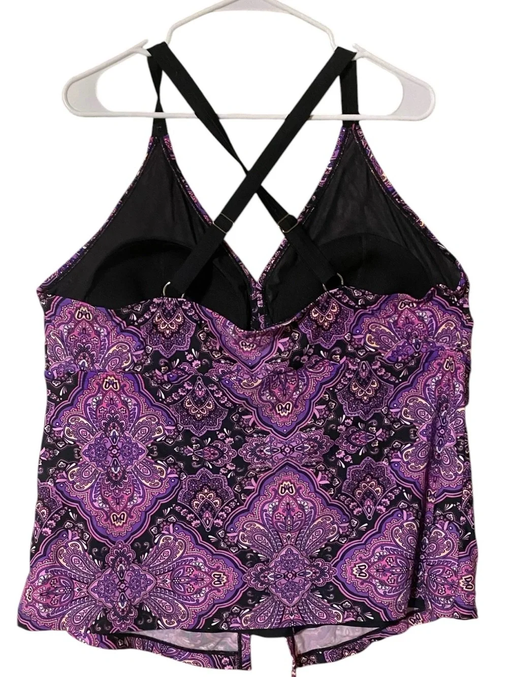 Catherines Tankini Women’s 24W Purple Paisley Wireless Lined Beach Resort Boho